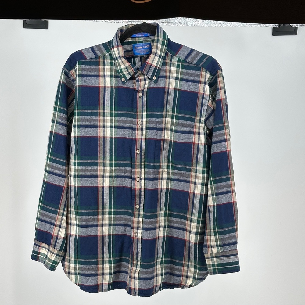Pendleton Men's Navy Green Plaid Button-Down Shirt